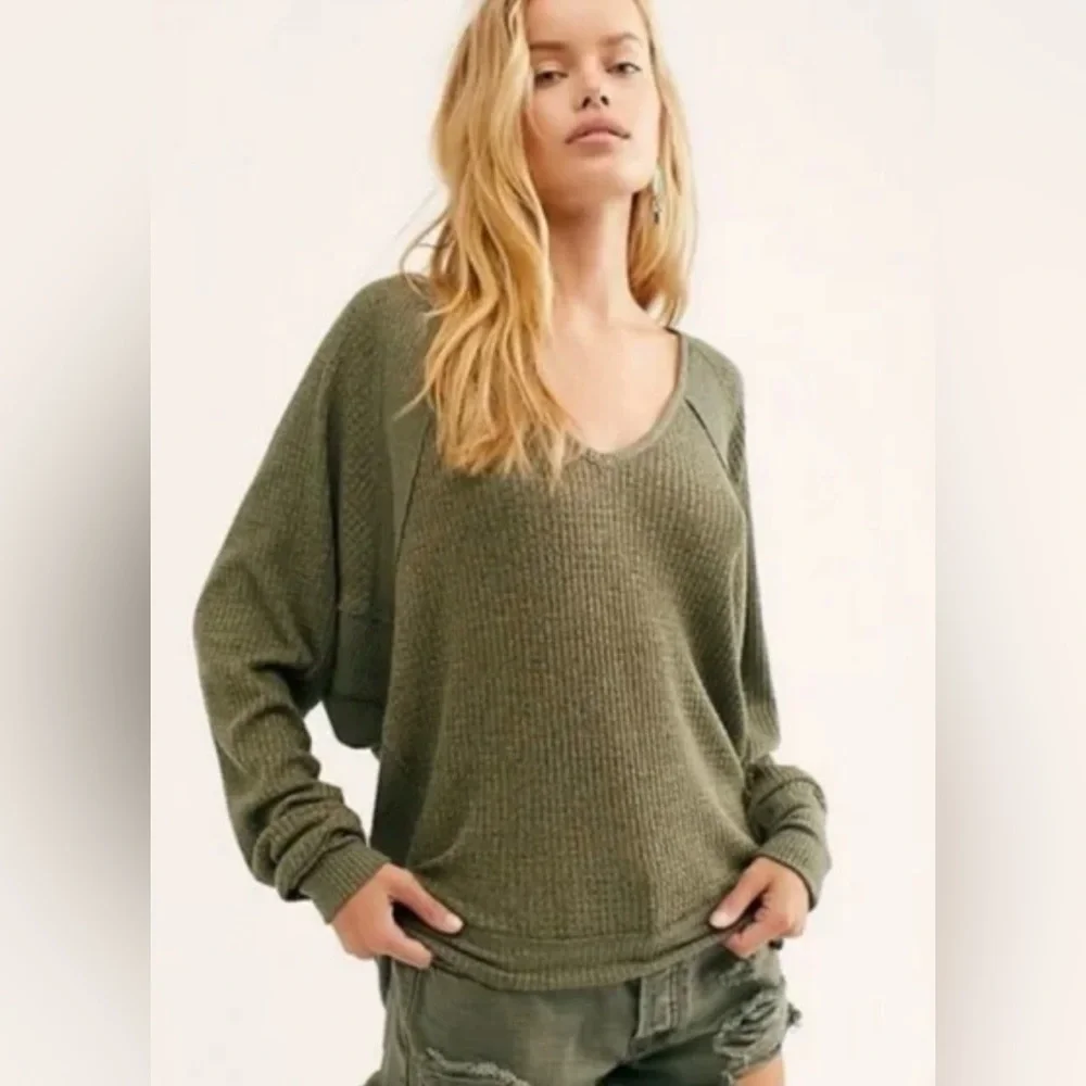 NWT Free People Santa Clara Oversized Thermal Shirt